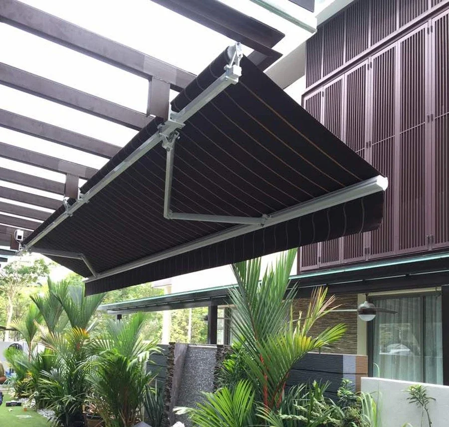 Modern retractable awning installed on San Antonio home patio